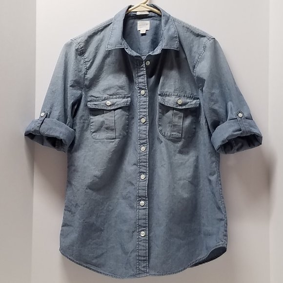 J. Crew Factory Perfect Fit Blue Chambray Long Sleeve Button Down Shirt - Picture 5 of 11
